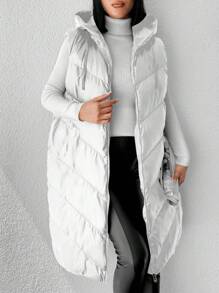 SHEIN Cottnline Women's Hooded Puffer Vest Coat - White - View 1