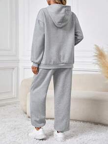 SHEIN Thai sản Màu thuần áo có mũ Giải trí Bộ Với Vòng eo có thể điều chỉnh - Màu Xám nhạt - Xem 2