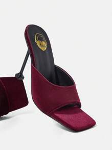 Women's Fashion Wine Red Square Toe Suede Stiletto High Heels - Burgundy - View 1