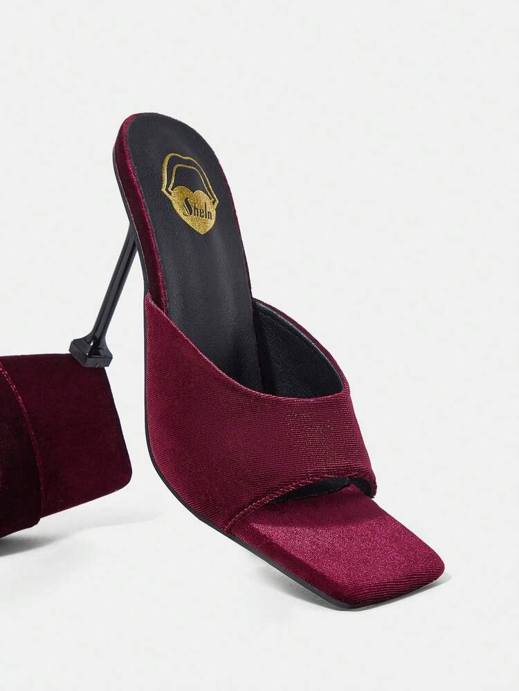 Women's Fashion Wine Red Square Toe Suede Stiletto High Heels
