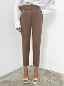 SHEIN Cottnline 扣環鉤扣腰帶修身褲裝 - 銅色 - 查看 4