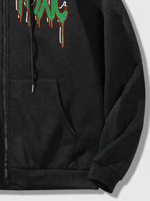 ROMWE MEN Street Life Guys Letter & Spider Graphic Drawstring Thermal Lined Hoodie - Black - View 4