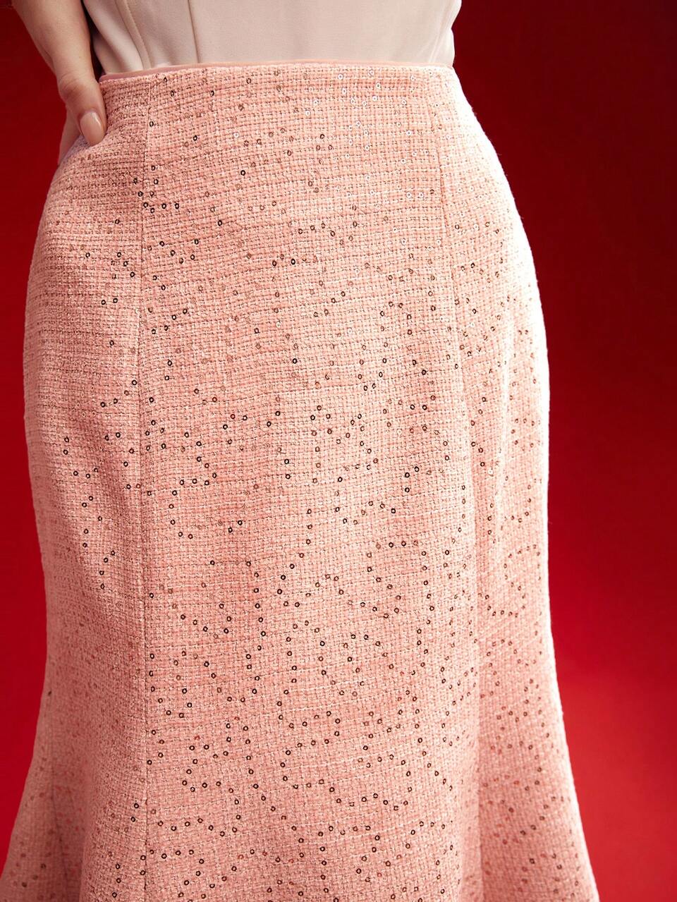 MOTF WOVEN WOMEN'S CONTRAST SEQUIN MERMAID HEM SKIRT,VALENTINE'S DAY