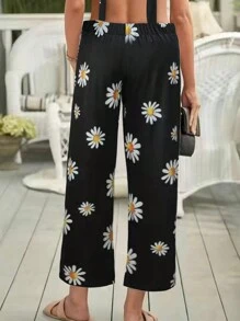 SHEIN LUNE 大碼1入組小雛菊背帶連身褲 - 黑色 - 查看 2