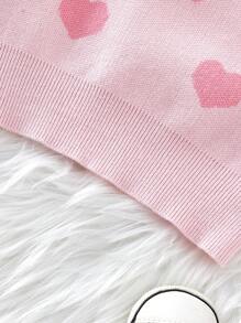 Baby Girls' Heart Round Neck Loose Fit Sweater For Autumn And Winter - Pink - View 7