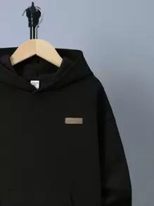 Tween 男孩休閒連帽寬鬆貼花運動衫 - 黑色 - 查看 4