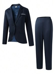 Conjunto De Traje Formal Estilo Caballero Para Adolescentes - Azul - Ver 1