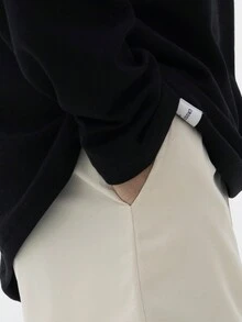 SHEIN 女童時尚簡約長褲,設有口袋 - 米色 - 查看 4