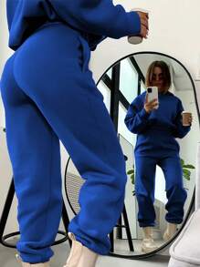 INAWLY Hooded Sweatshirt With Drop Shoulder And Jogger Pants With Slanted Pockets Two Piece Set - Blue - View 4