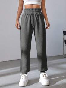SHEIN EZwear Women'S Elastic Waist Joggers - Dark Grey - View 3