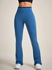 SHEIN Daily&Casual 女款無縫高彈喇叭褲運動褲 - 藏蓝色 - 查看 6