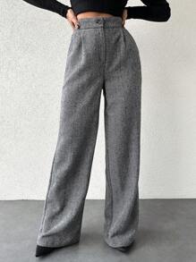 EURMUSE Women's Herringbone Suit Pants - Black and White - View 4