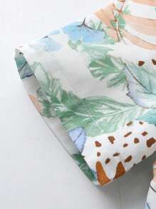 Young Boy Tropical Plant Printed Short Sleeve Casual Shirt For Vacation