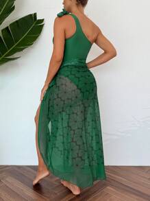 SHEIN Swim Summer Beach Women's One-Piece Swimsuit Set - Dark Green - View 2