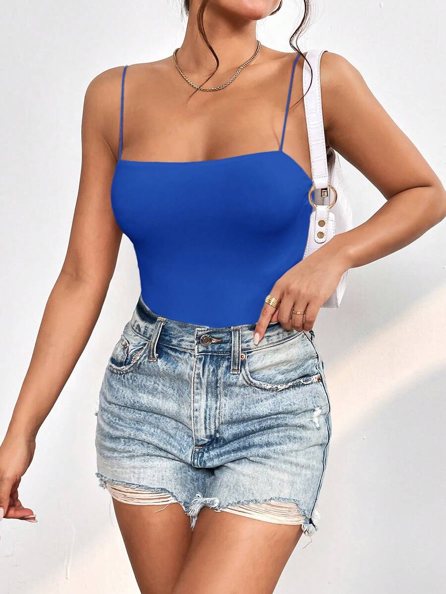 SHEIN PETITE Body Con Tirantes Finos De Color Liso - azul real - Ver 1