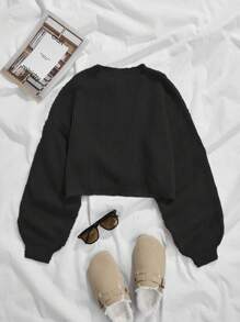 SHEIN Essnce Solid Color Long Sleeve Sweater - Black - View 4
