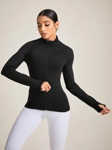 Yoga Basic Breathable Mesh Fabric Jacket With Letter Print Design For Sports - Black - View 5