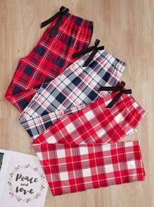 3pcs Plaid Bow Front Sleep Pants - Multicolor - View 1