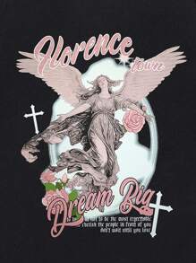 ROMWE MEN Street Life Camiseta Masculina De Manga Curta Com Estampa De Slogan - Preto - Ver 4