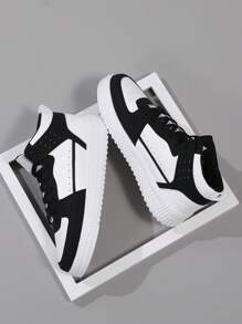 Men'S Athletic Shoes, Personalized Fashion High-Top Street Sneakers, Comfortable And Breathable - Black and White - View 1
