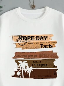 SHEIN EZwear Casual Round Neck 2pcs/Set Outfit With Text Pattern - Multicolor - View 5