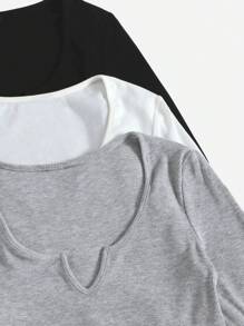 SHEIN EZwear 大碼3入組缺口領T恤 - 彩色 - 查看 5