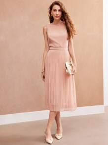 MOTF PREMIUM SOLID PLEATED HEM DRESS - Dusty Pink - View 8