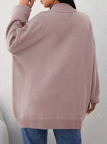 SHEIN Cottnline Women's Plus Size Solid Color Drop Shoulder Sweater Pullover - Pink - View 3