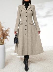 SHEIN Privé Abrigo Largo De Mujer Con Cierre De Botón - Albaricoque - Ver 5