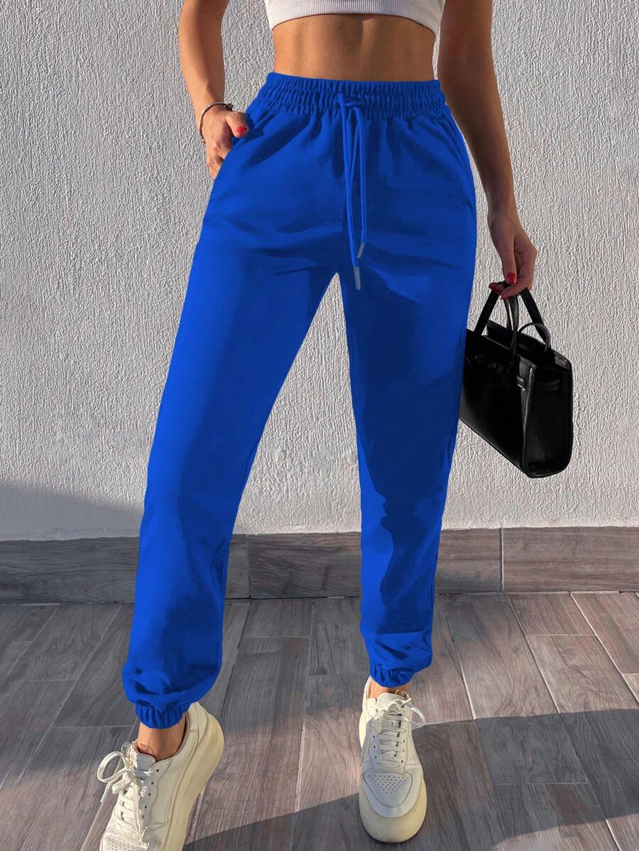 RueChic Zijzakken Trekkoord Sweatpants - Blauw - Bekijken 1