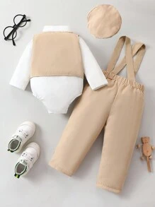 Souflis Souflis 4pcs/Set Toddler Boys Gentleman Style Bow Tie Shirt, Suspender, Khaki Pants, Autumn/Winter