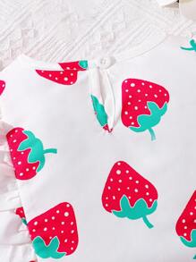 女嬰草莓上衣和短褲套裝 - 紅色 - 查看 4