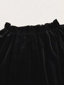SHEIN Clasi Contrast Sequin Lantern Sleeve Frill Neck Velvet Blouse - Black - View 3