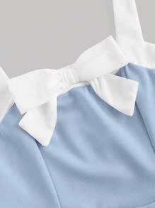 SHEIN MOD Của phụ nữ Khối màu Đầm Với Nơ Đồ trang trí - Màu xanh nhạt - Xem 4