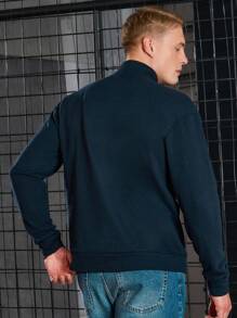 RueChic Men'S Letter Printed Stand Collar Sweatshirt - Navy Blue - View 2