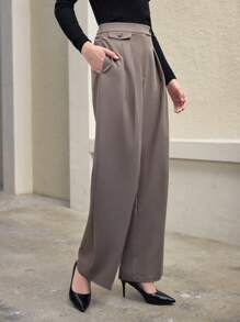 Anewsta Pocket Cover Design Dress Pants - Brown - View 3