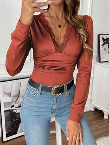 SHEIN Clasi 蕾絲裝飾長袖連身衣