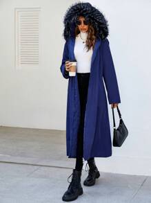 SHEIN Unity Women'S Hooded Padded Padded Coat Clothes Winter With Fur Collar