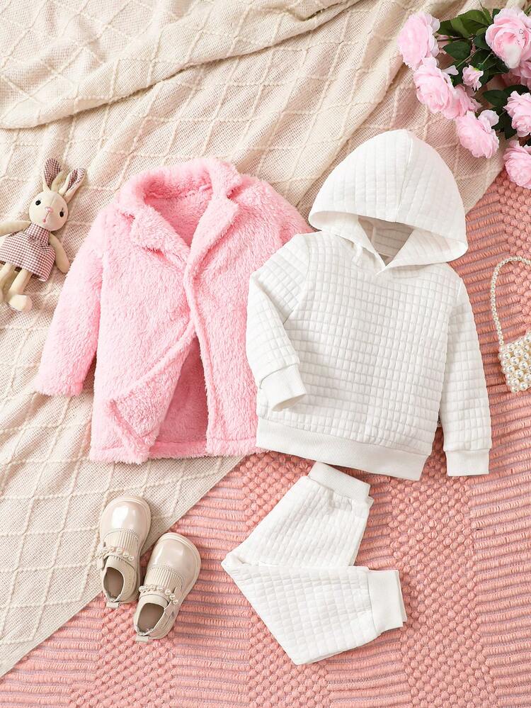 Baby Girls' Long Sleeve Hoodie And Teddy Coat Set
