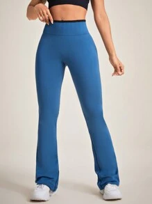 SHEIN Daily&Casual 女款無縫高彈喇叭褲運動褲 - 藏蓝色 - 查看 3