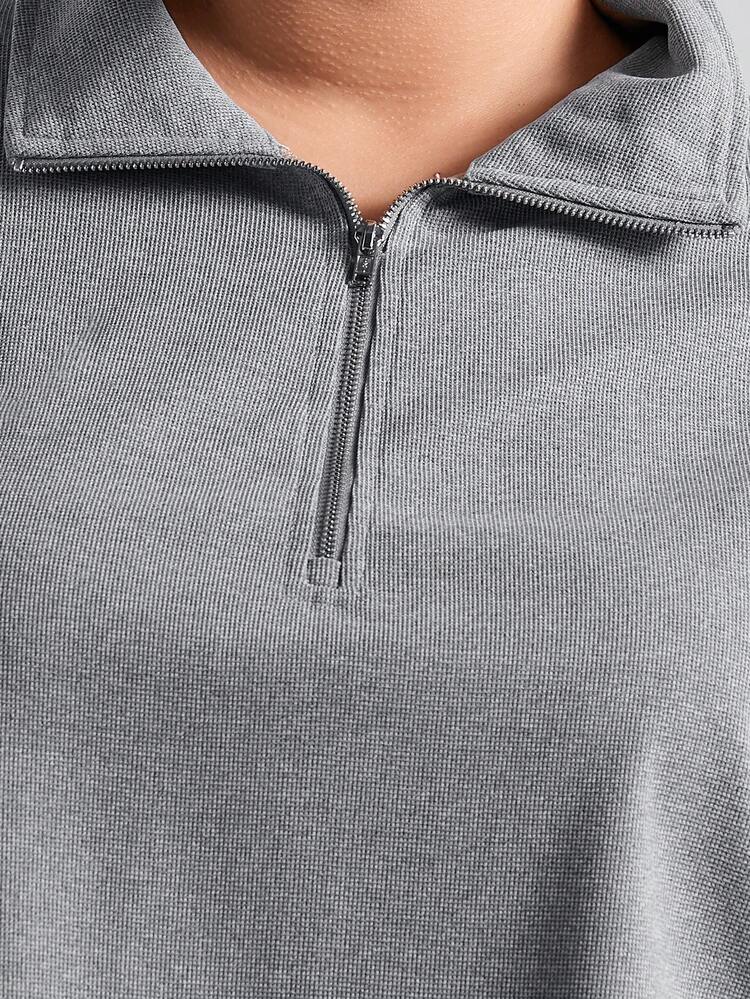 Plus Size Zipper Half-Placket Long Sleeve Top And Skirt Two Piece Set