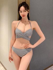 DAZY Của phụ nữ In Houndstooth Bộ Bikini - Đen và trắng - Xem 3