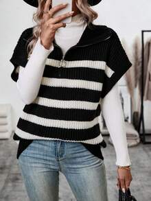 SHEIN LUNE Women'S Striped Half Zipper Knit Top - Multicolor - View 6