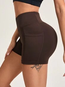 SHEIN Yoga Basic 純色側袋運動短褲 - 淡紫色 - 查看 4