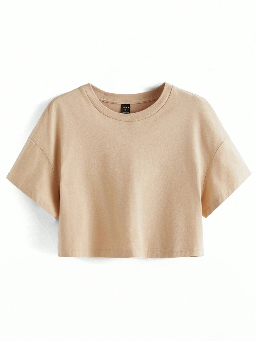 SHEIN Camiseta corta de artista de 100% algodón - Albaricoque - Ver 1