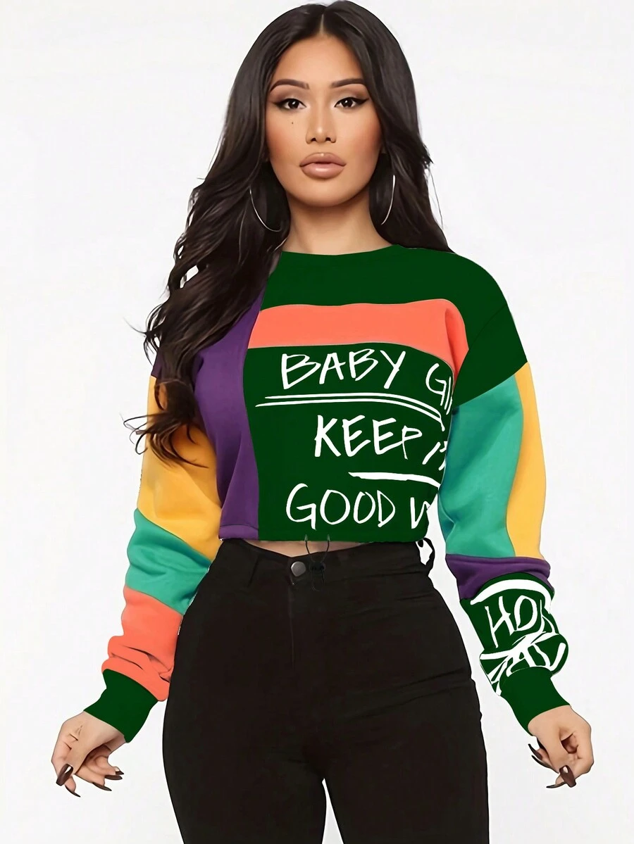 女装上衣时尚拼接休闲撞色字母印花上衣女夏装商务休闲女装