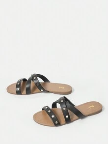 Styleloop Women's Flat Sandals - Black - View 3