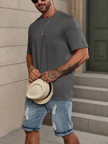 Manfinity Homme Nam Ngắn tay Áo thun - Màu xám đen - Xem 4