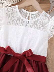 SHEIN Abito In Pizzo Casual Per Ragazze Adolescenti - Rosso e Bianco - Visualizzare 6