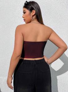 SHEIN EZwear Áo ống Ombre cỡ lớn cho nữ, Ngày lễ tình nhân - Đỏ - Xem 2